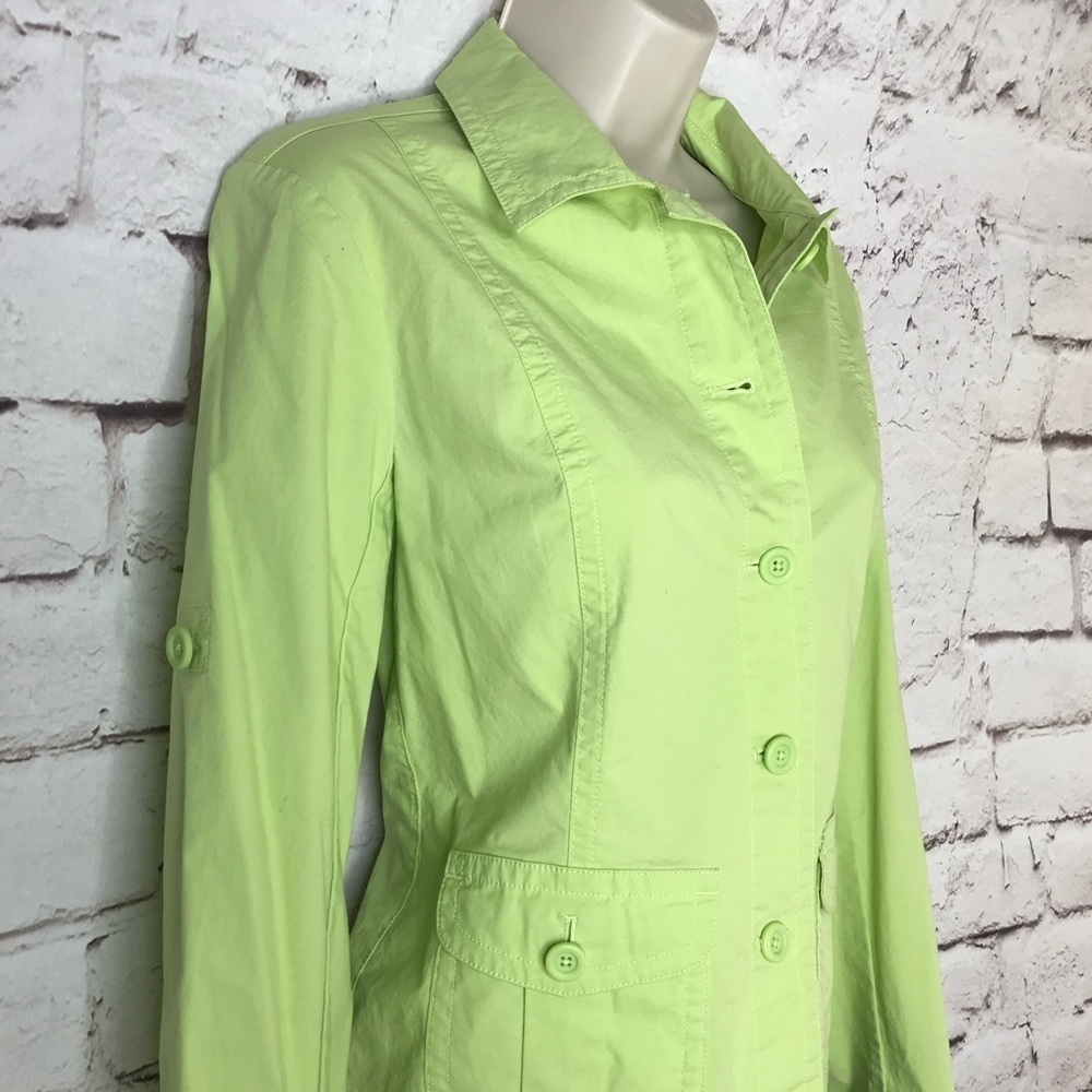 TALBOTS Petite Size 4P Lime Green lightweight Safari cotton blazer jacket - Picture 3 of 15